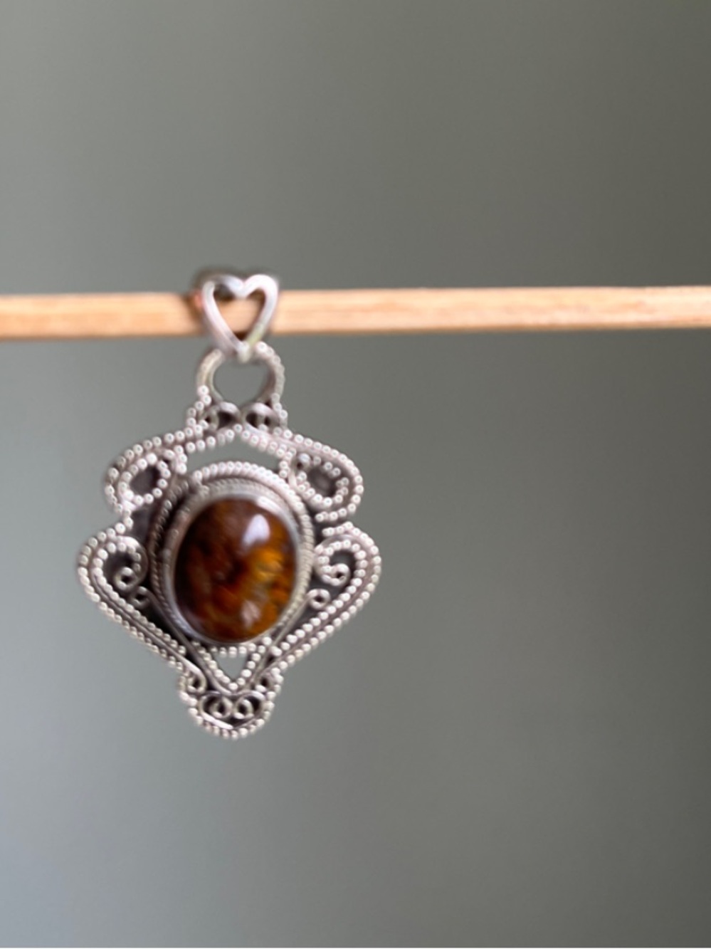 Sterling-Style Brown Natural Stone Pendant Necklace